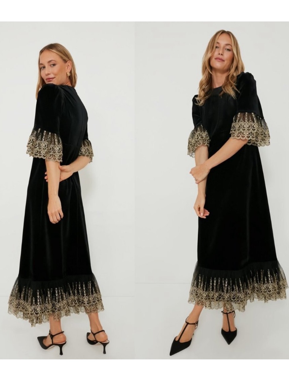 Tuckernuck Pomander Place Lillith Dress Black Gold Lace Holiday Party NWT